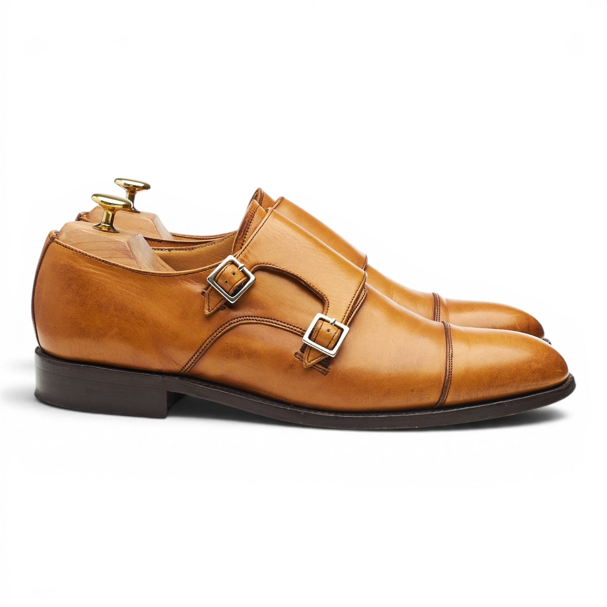 'Tunstall' Tan Brown Leather Double Monk Strap UK 8 F