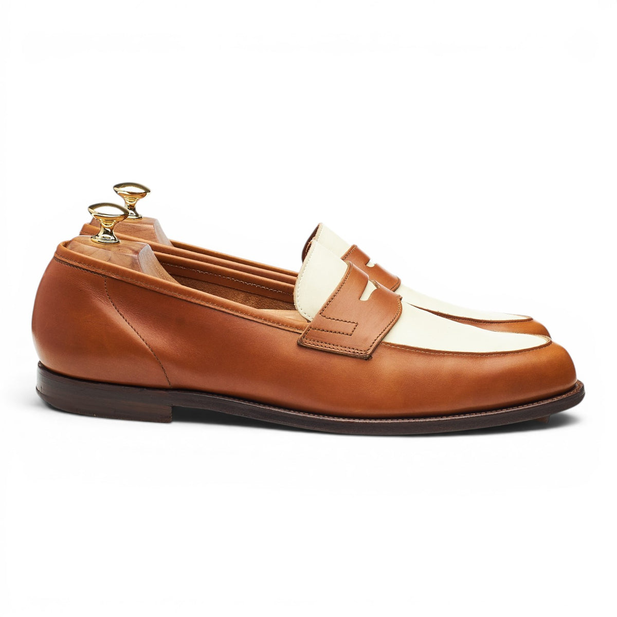 'Richmond 2' Tan Brown & Cream Unlined Leather Loafers UK 10 E