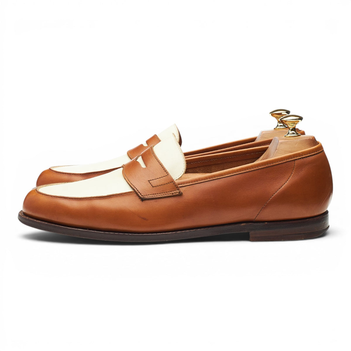 'Richmond 2' Tan Brown & Cream Unlined Leather Loafers UK 10 E