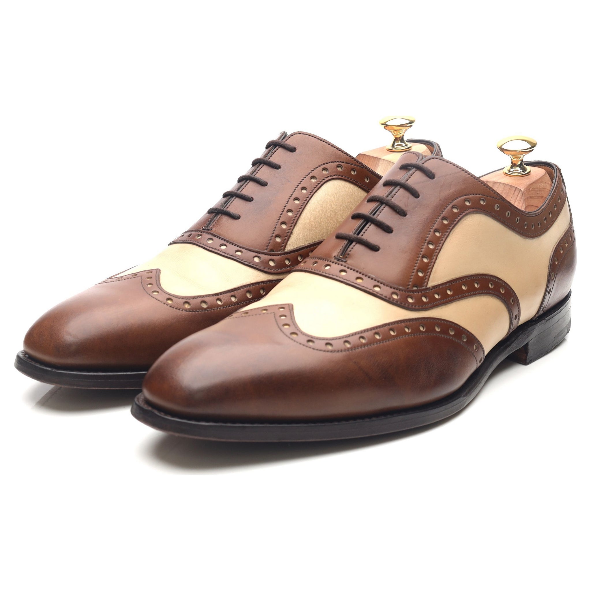 Men\'s Two-Tone Tan and Brown Brogue Derbys Handmade Two Tone Oxford Brogue Shoe: Men main image 3