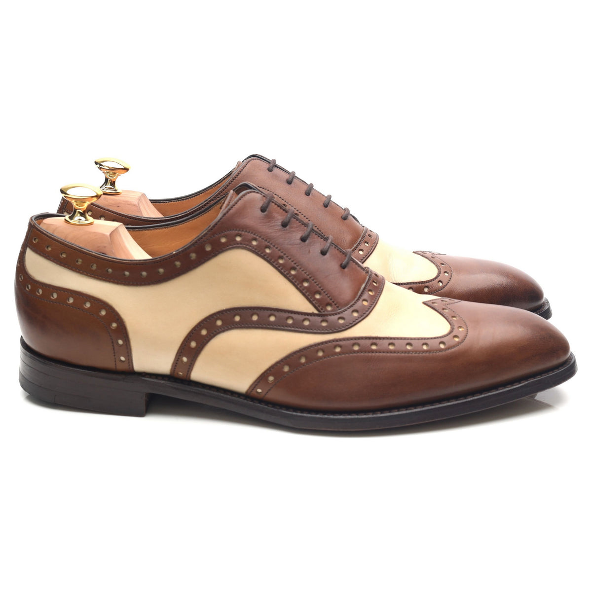 &#39;Cambridge&#39; Brown Beige Two Tone Leather Brogues UK 11 FX