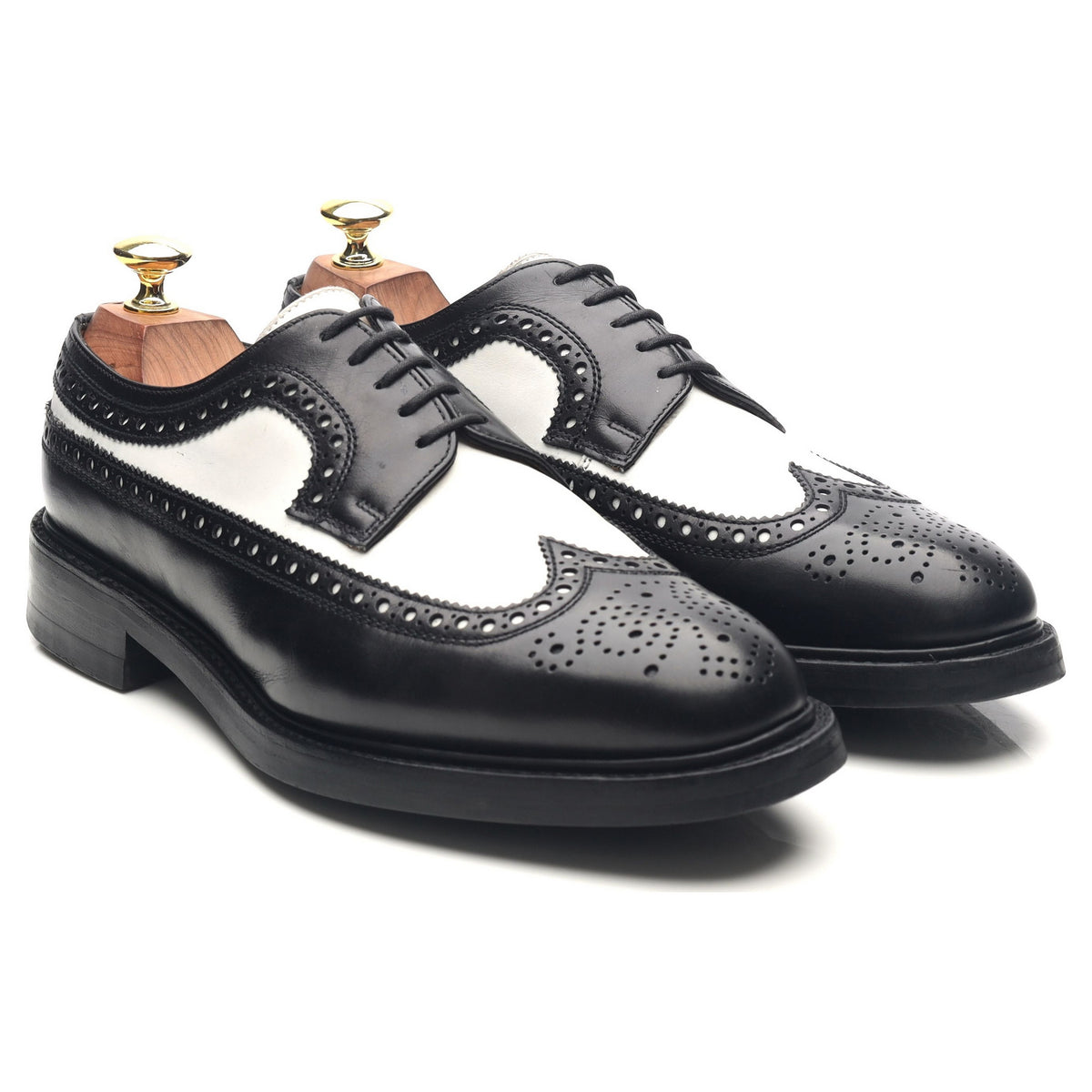 Black White Leather Two Tone Derby Brogues UK 7 F