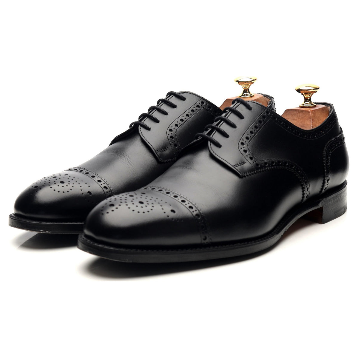 &#39;Andrew&#39; Black Leather Derby Semi Brogues UK 9.5 F