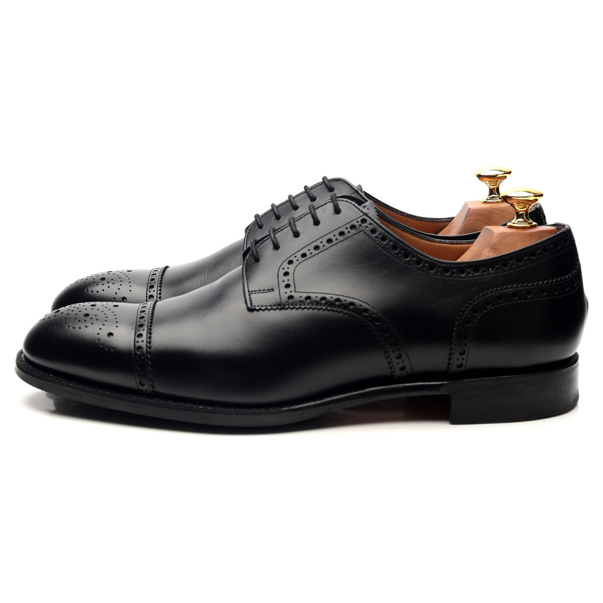 &#39;Andrew&#39; Black Leather Derby Semi Brogues UK 9.5 F