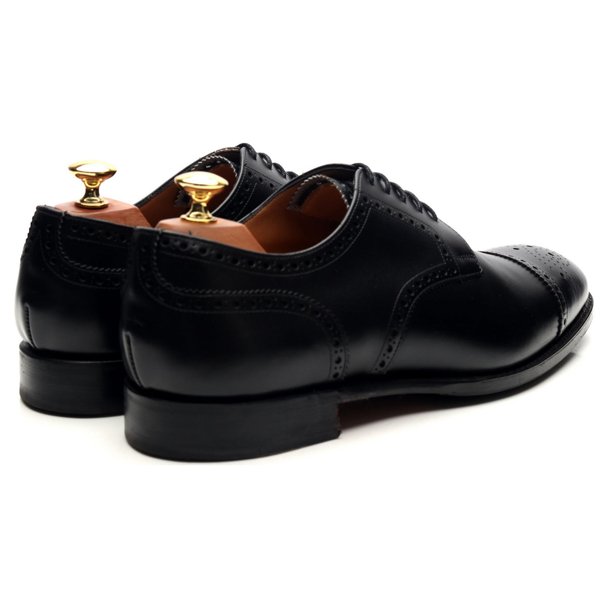 &#39;Andrew&#39; Black Leather Derby Semi Brogues UK 9.5 F