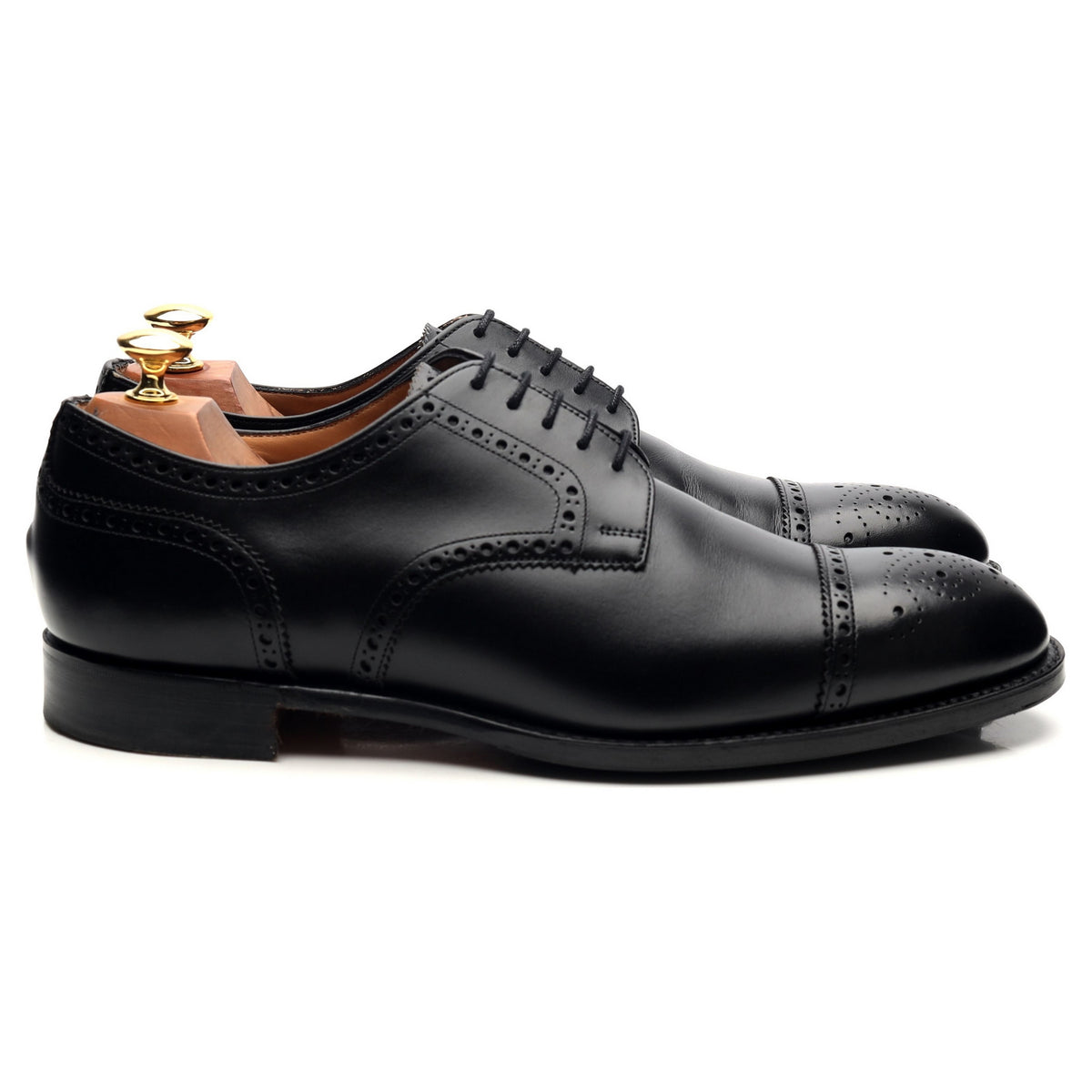 &#39;Andrew&#39; Black Leather Derby Semi Brogues UK 9.5 F