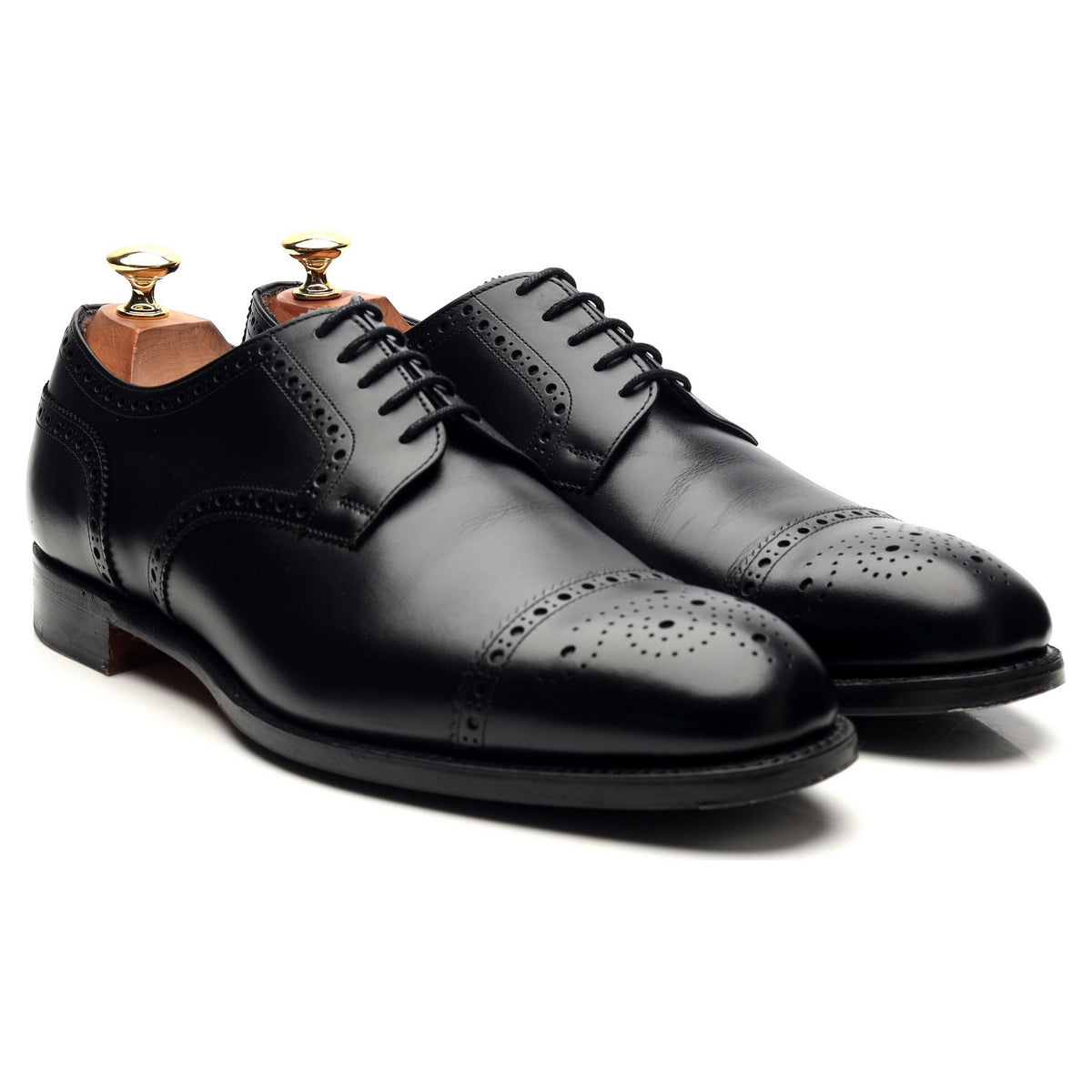 &#39;Andrew&#39; Black Leather Derby Semi Brogues UK 9.5 F