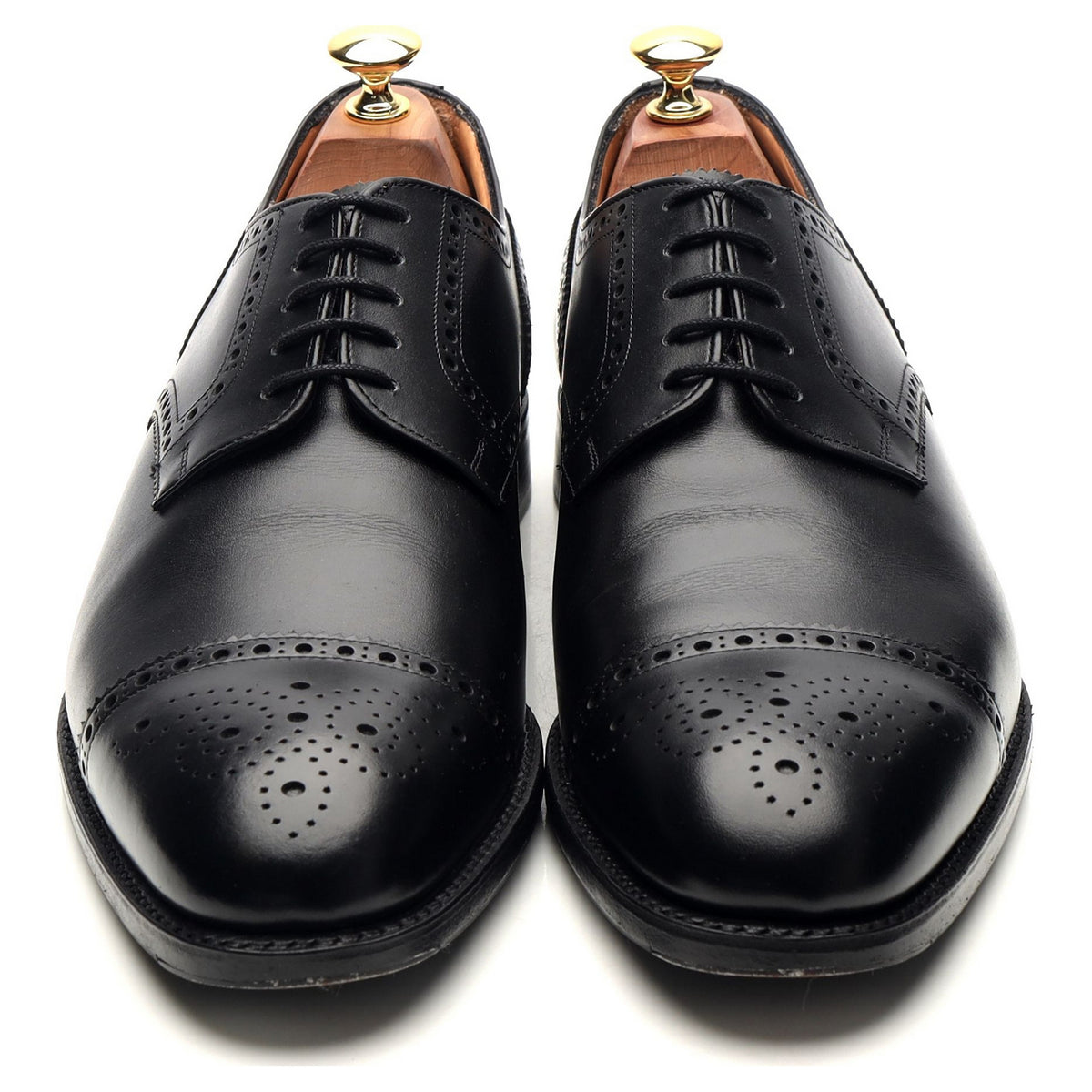 &#39;Andrew&#39; Black Leather Derby Semi Brogues UK 9.5 F