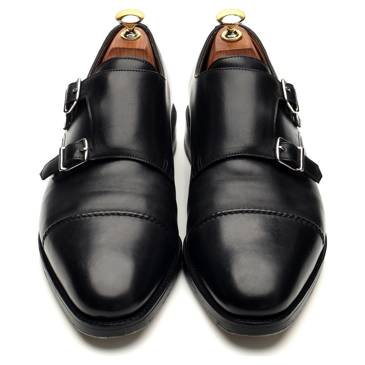 &#39;William ll&#39; Black Leather Double Monk Strap UK 8.5 E