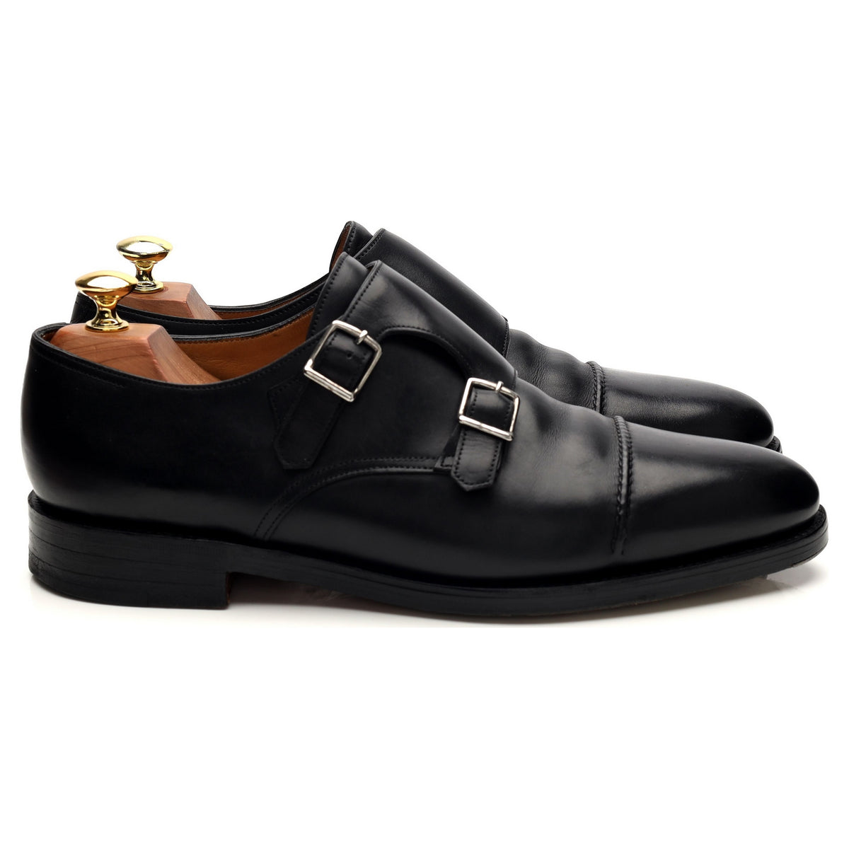 &#39;William ll&#39; Black Leather Double Monk Strap UK 8.5 E