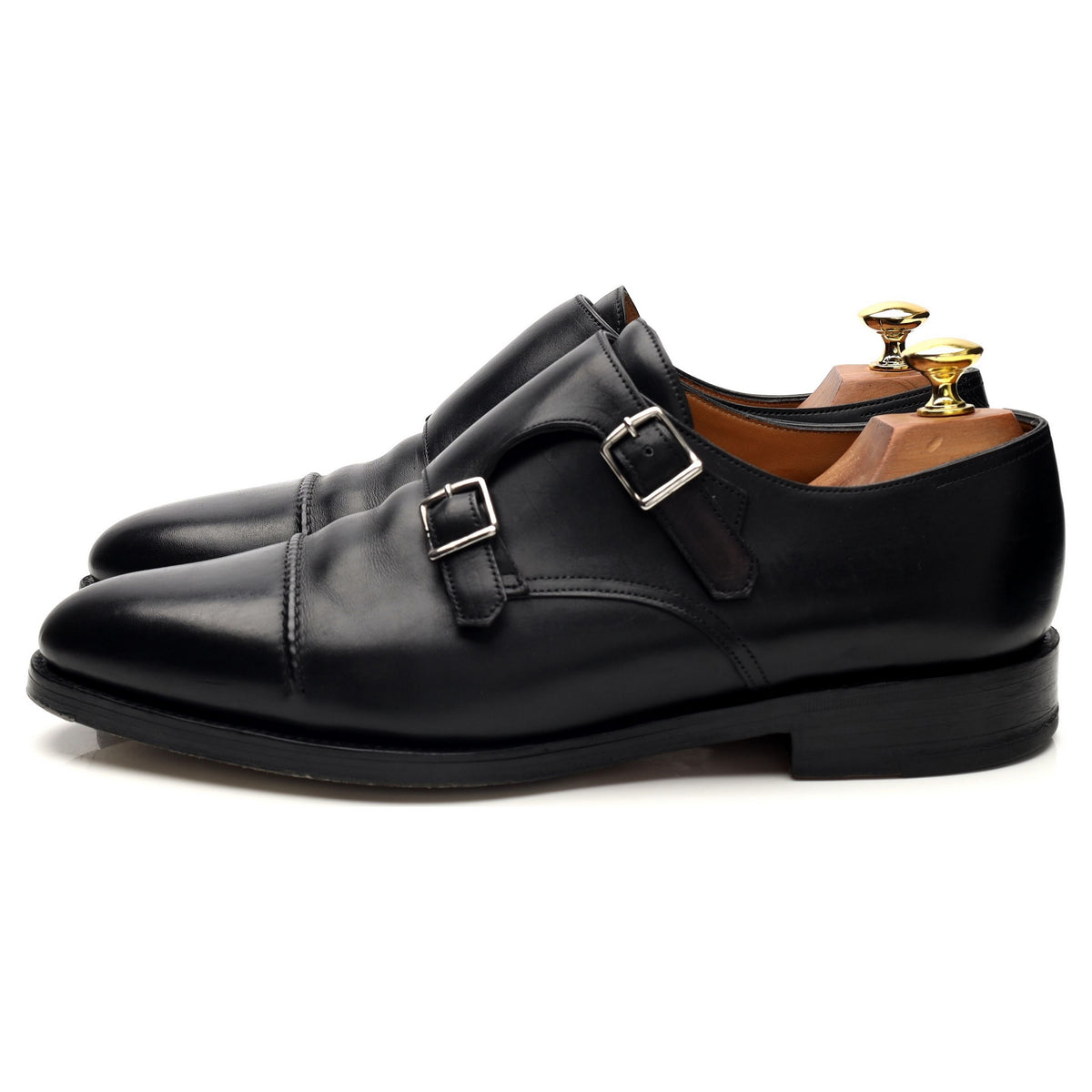 &#39;William ll&#39; Black Leather Double Monk Strap UK 8.5 E