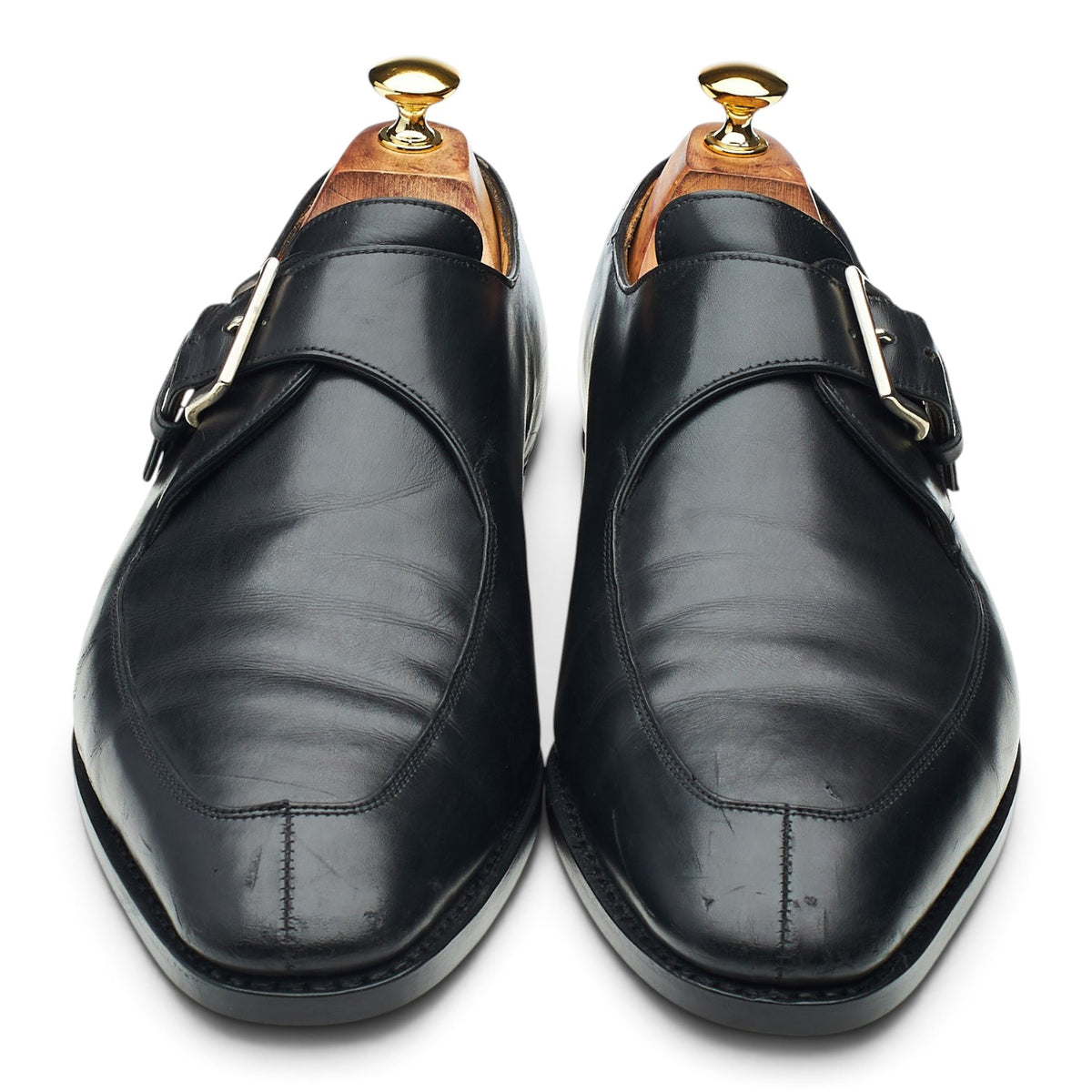 'Bourne' Black Leather Split Toe Monk Strap UK 10.5 E