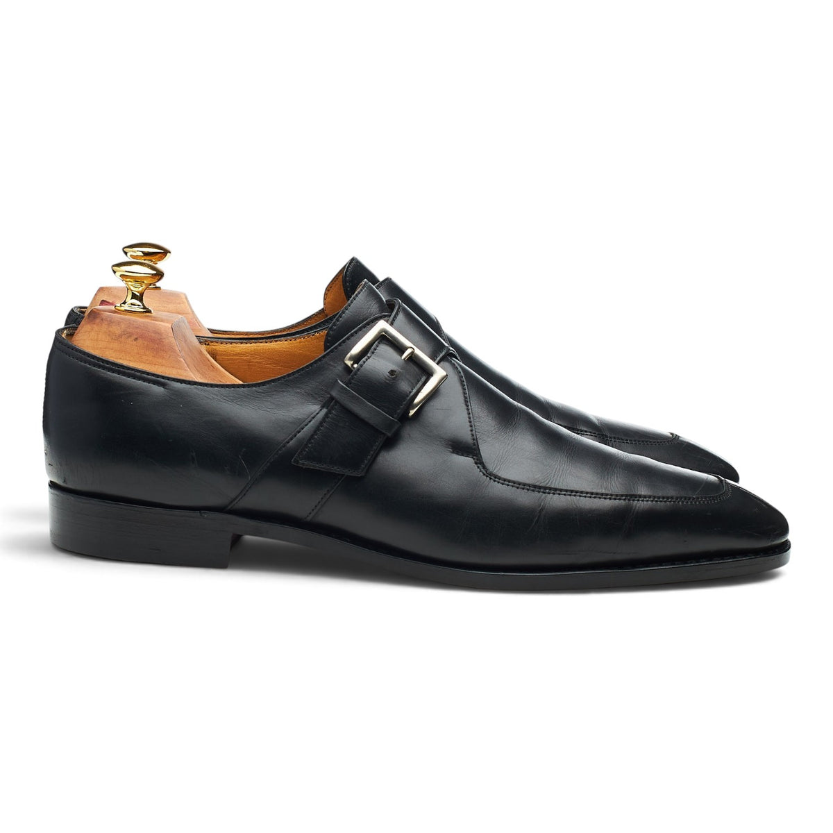 'Bourne' Black Leather Split Toe Monk Strap UK 10.5 E