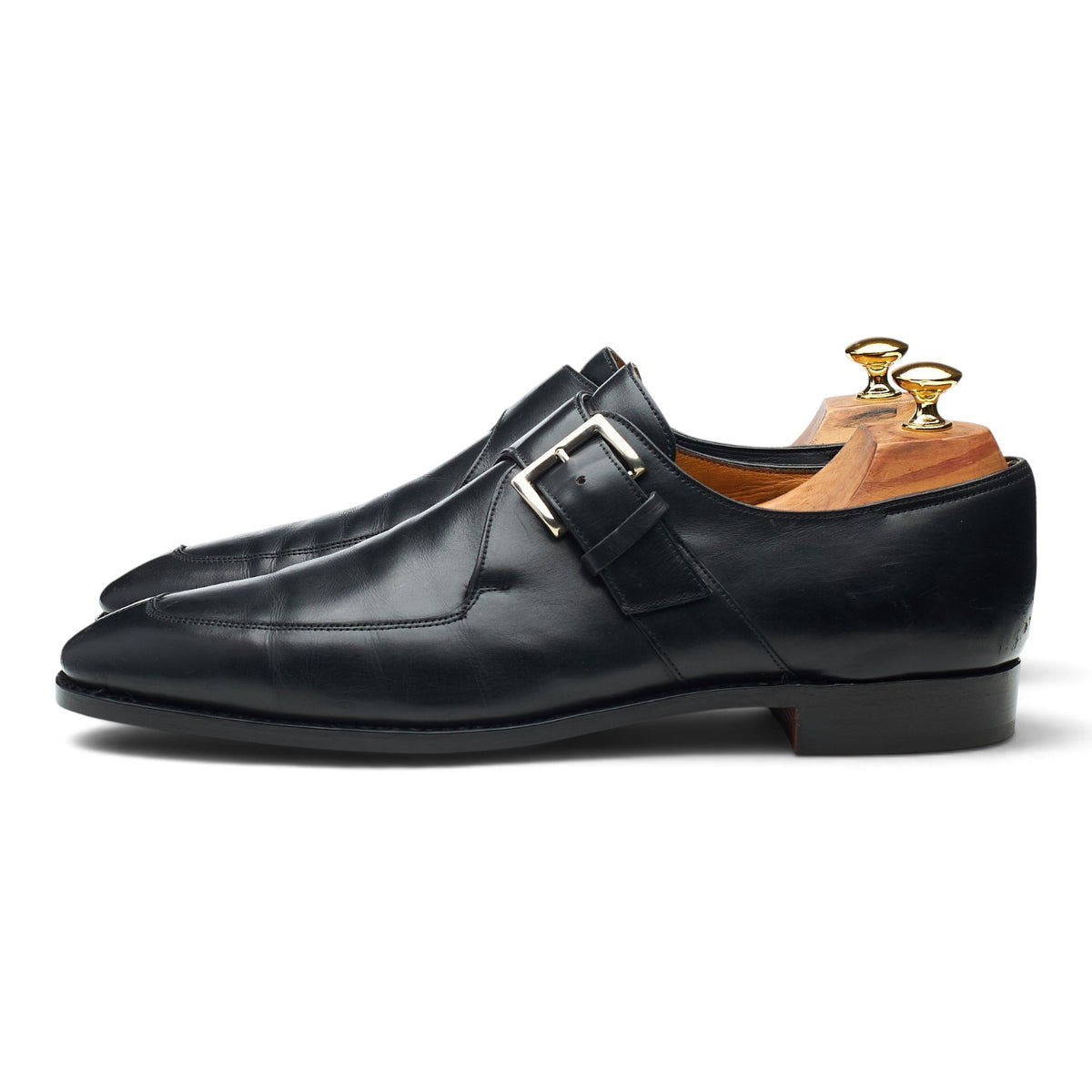'Bourne' Black Leather Split Toe Monk Strap UK 10.5 E