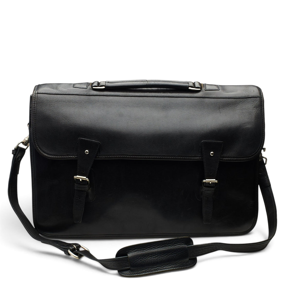 Pickett Black Leather Clipper Briefcase