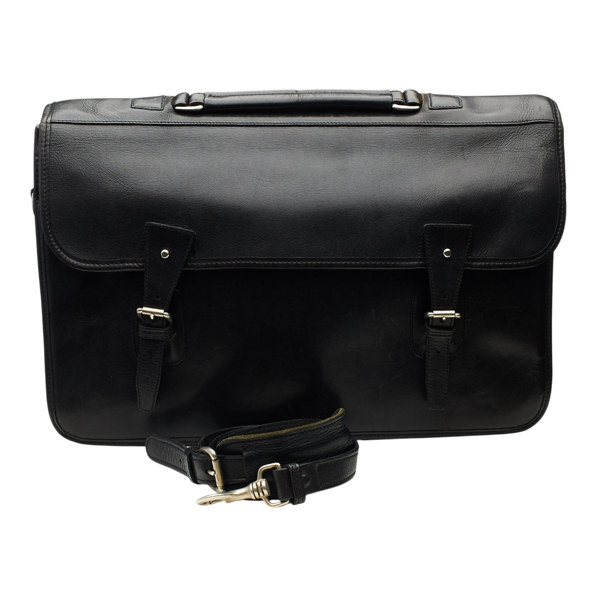 Pickett Black Leather Clipper Briefcase