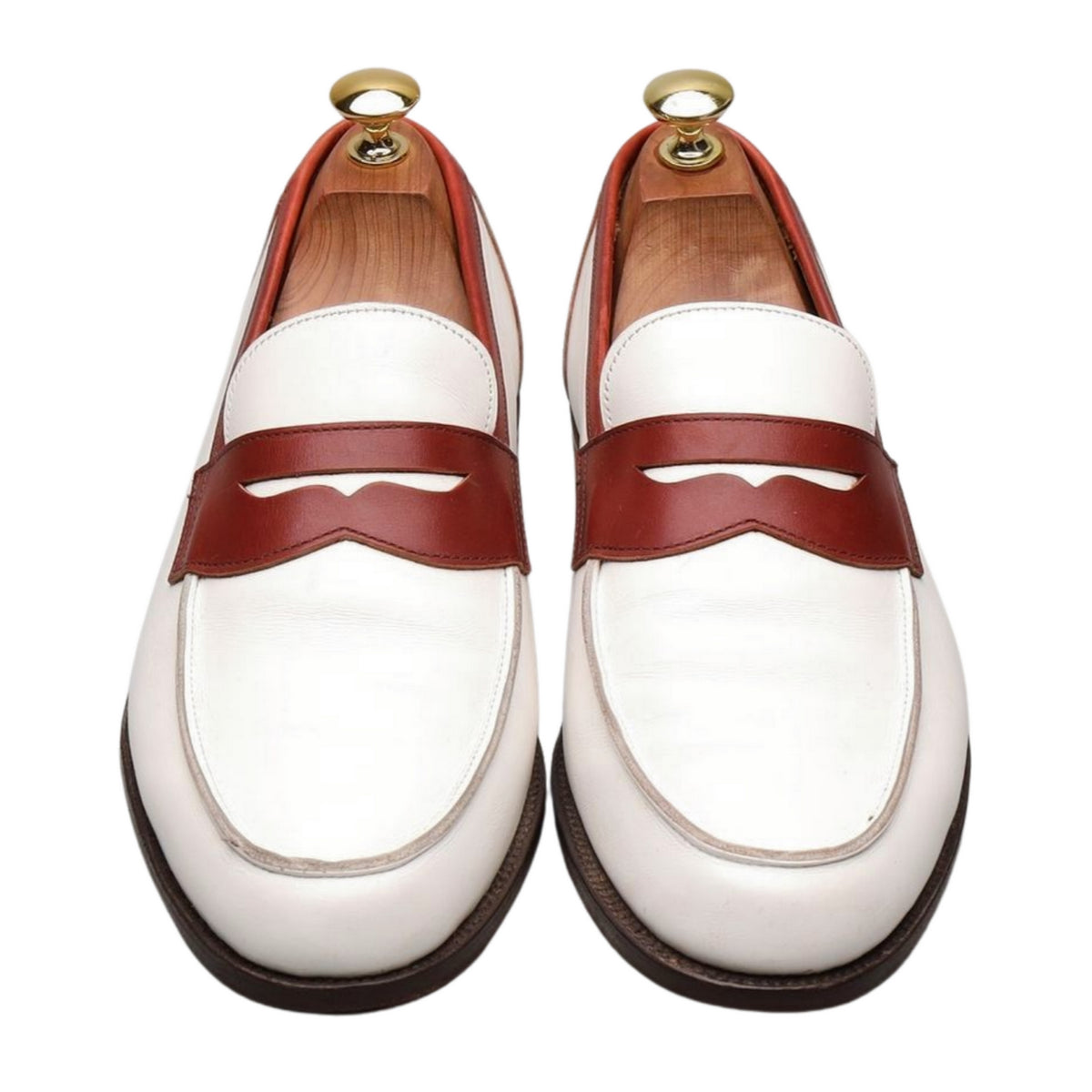 White and Tan Brown Leather Loafers UK 8