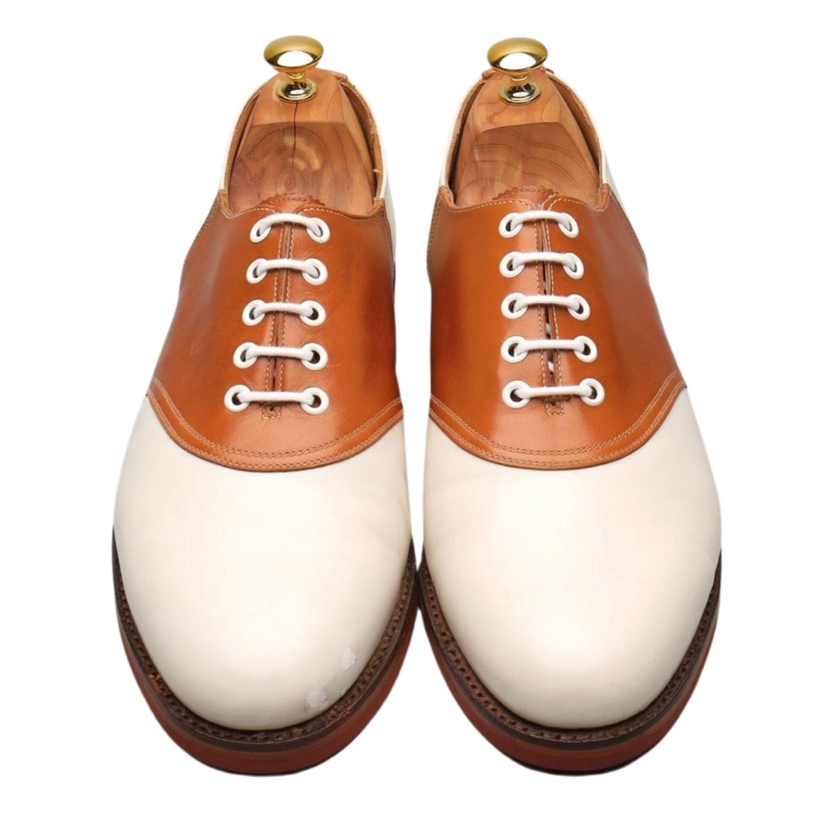 Ralph Lauren White and Tan Brown Leather Saddle Oxford UK 11 US 12 D