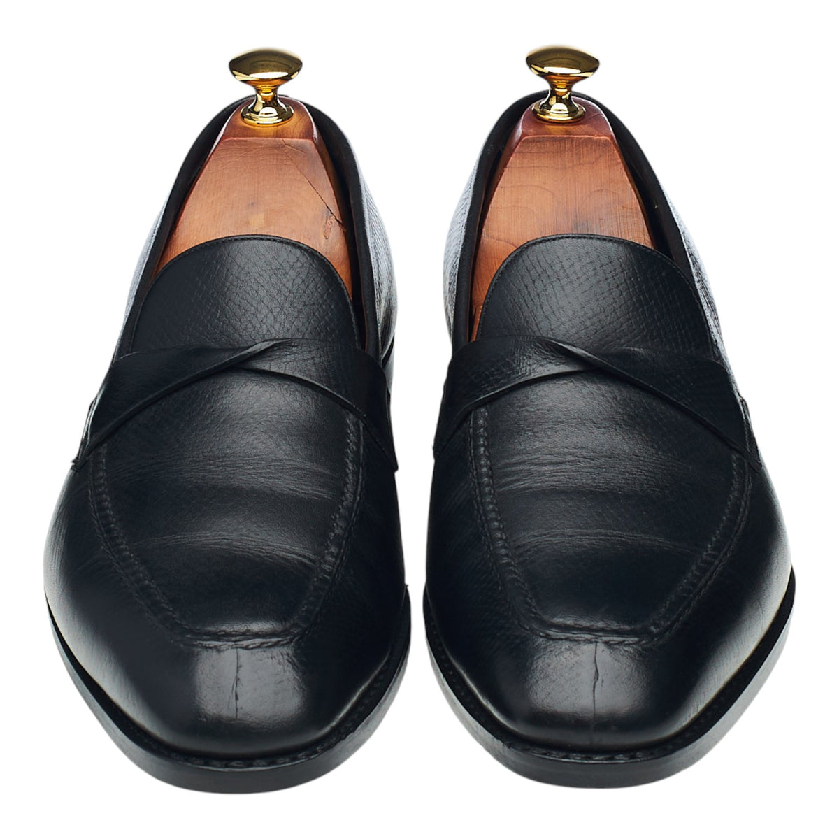 'Antibes' Black Grain Leather Split Toe Loafers UK 9 E