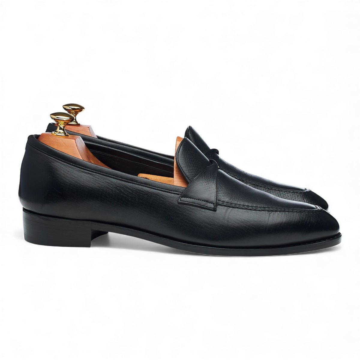 'Antibes' Black Grain Leather Split Toe Loafers UK 9 E