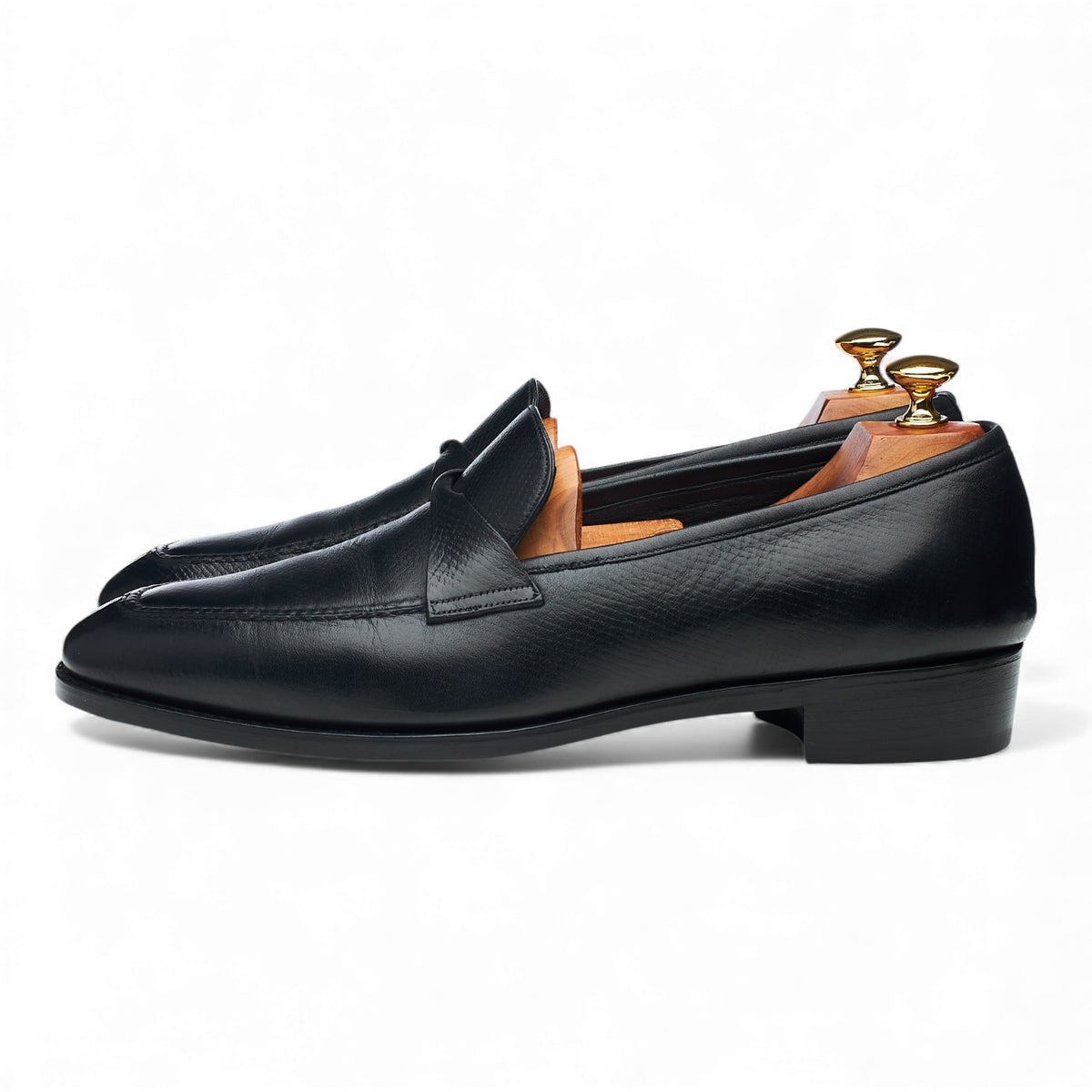 'Antibes' Black Grain Leather Split Toe Loafers UK 9 E