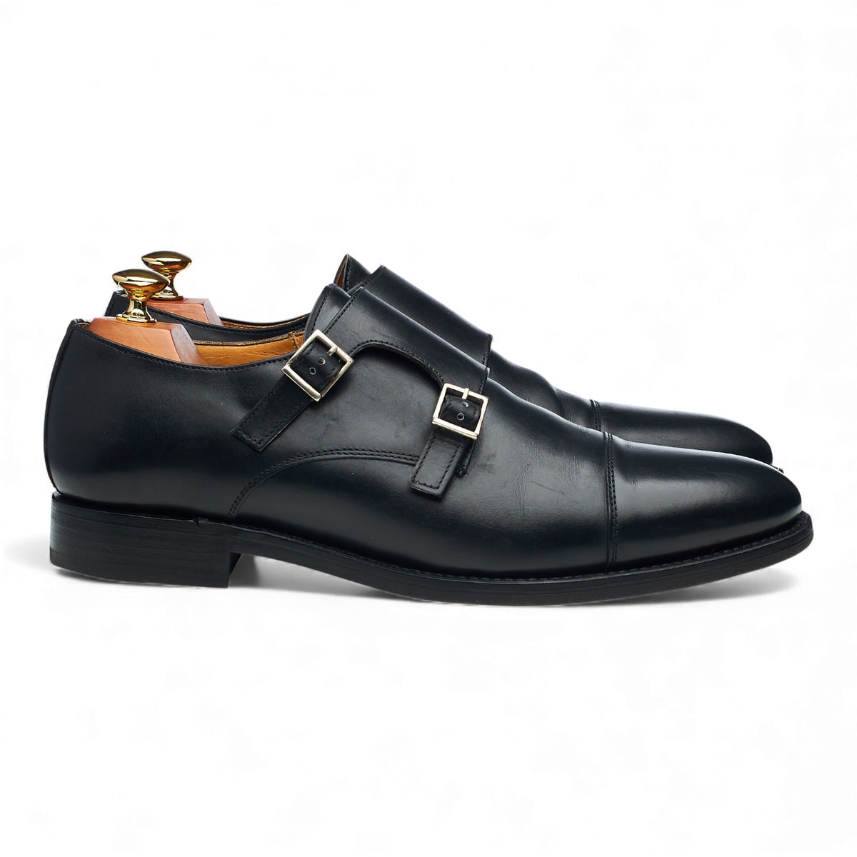 '3637' Black Leather Double Monk Strap UK 9.5