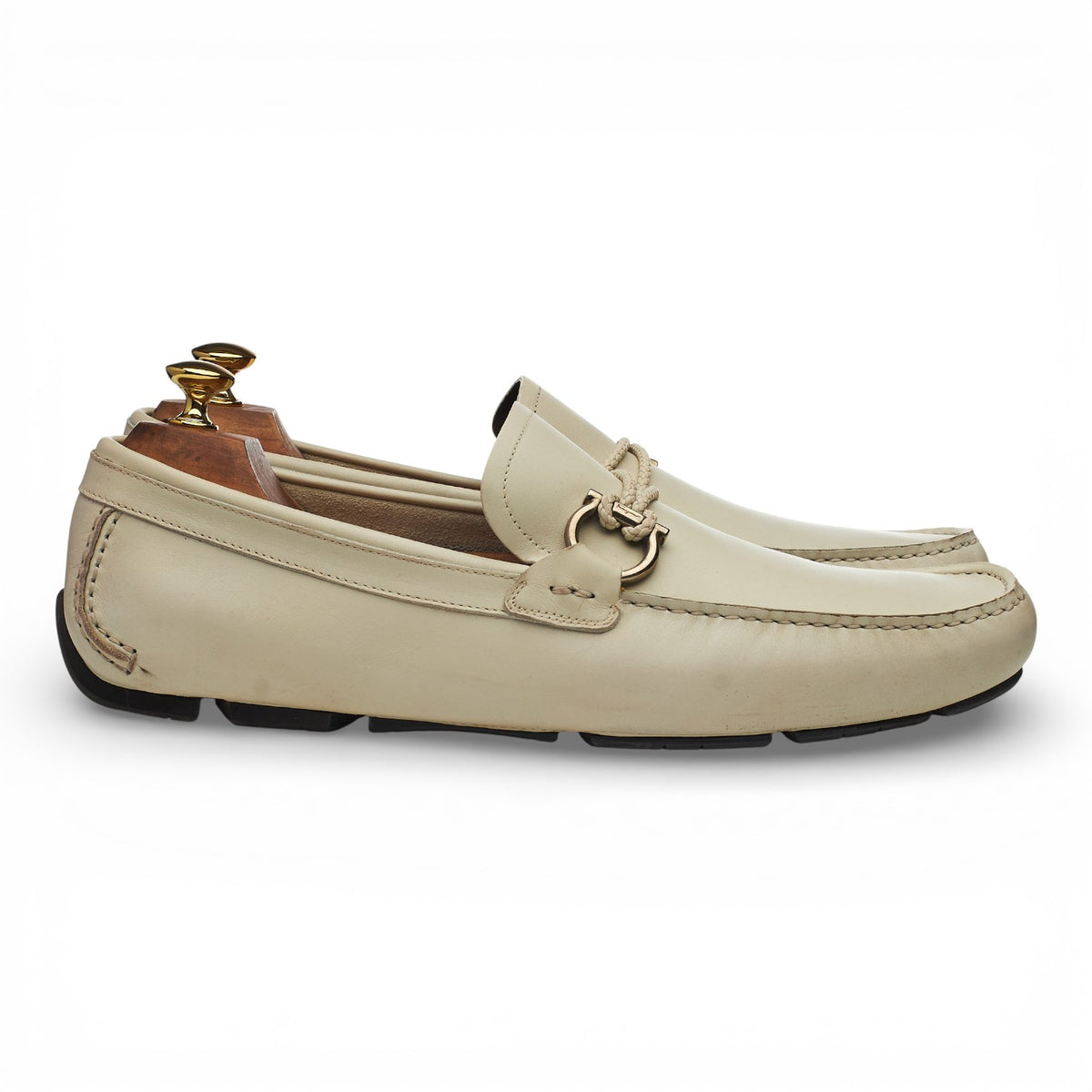 Gancini Cream Leather Driving Loafers UK 11.5