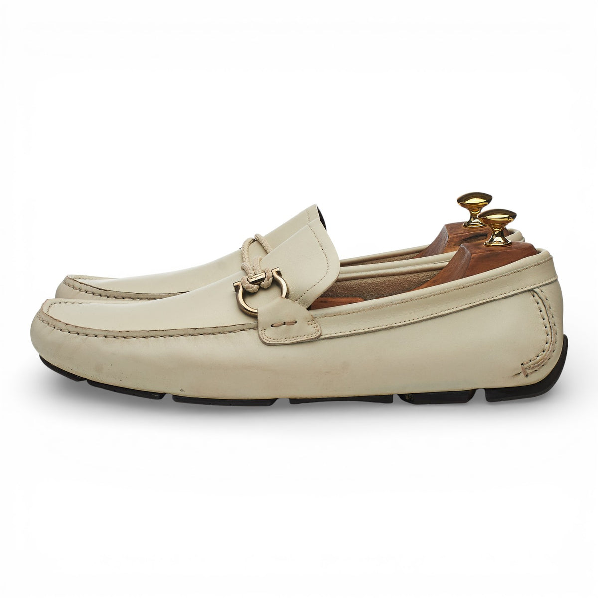 Gancini Cream Leather Driving Loafers UK 11.5