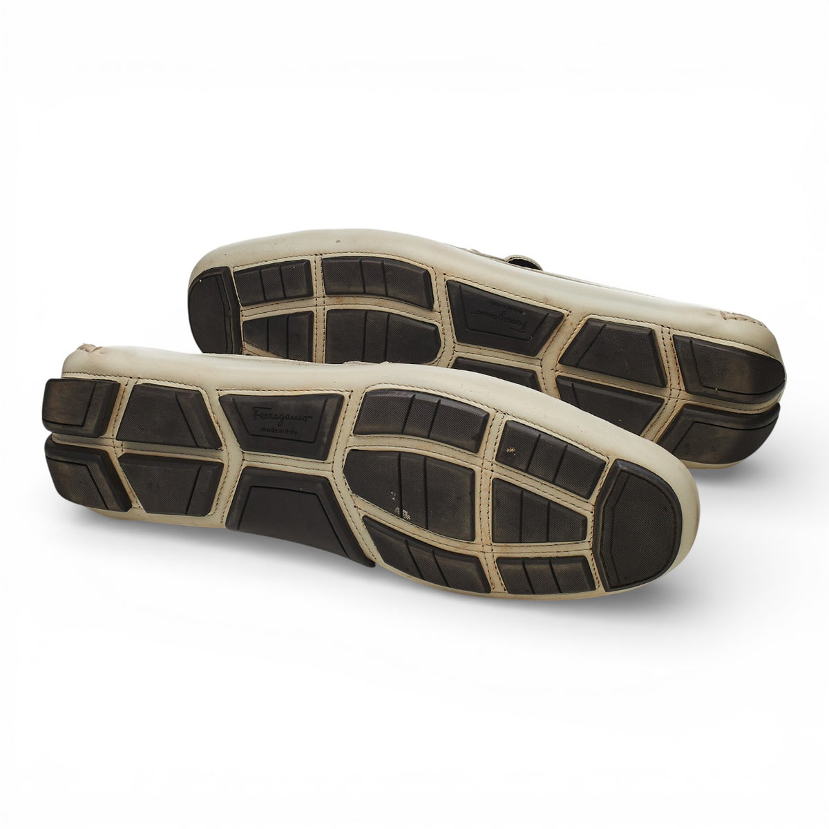 Gancini Cream Leather Driving Loafers UK 11.5