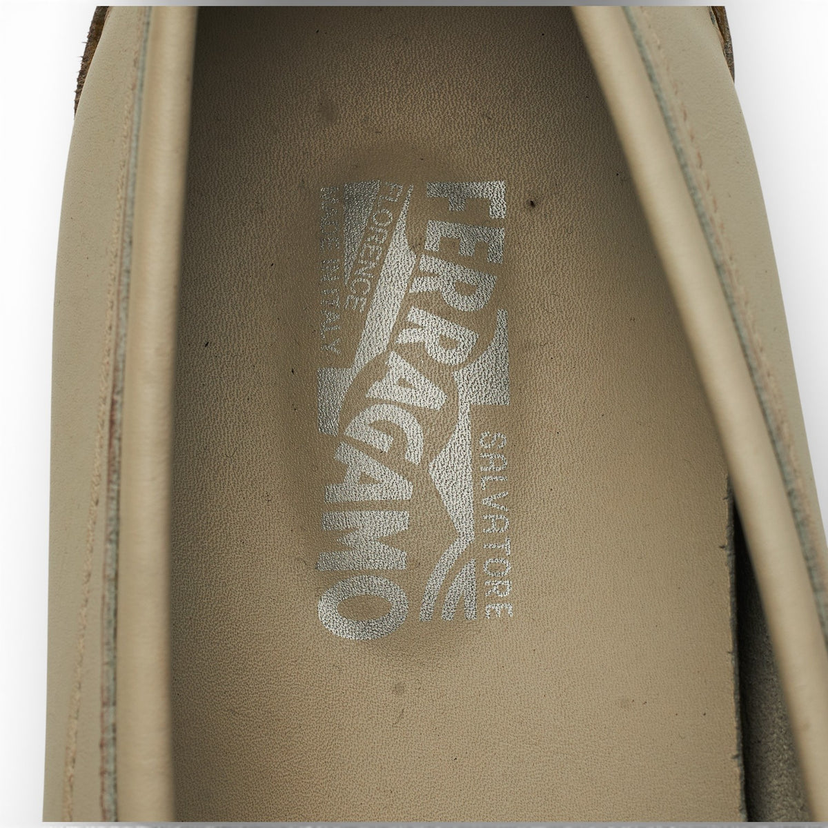 Gancini Cream Leather Driving Loafers UK 11.5