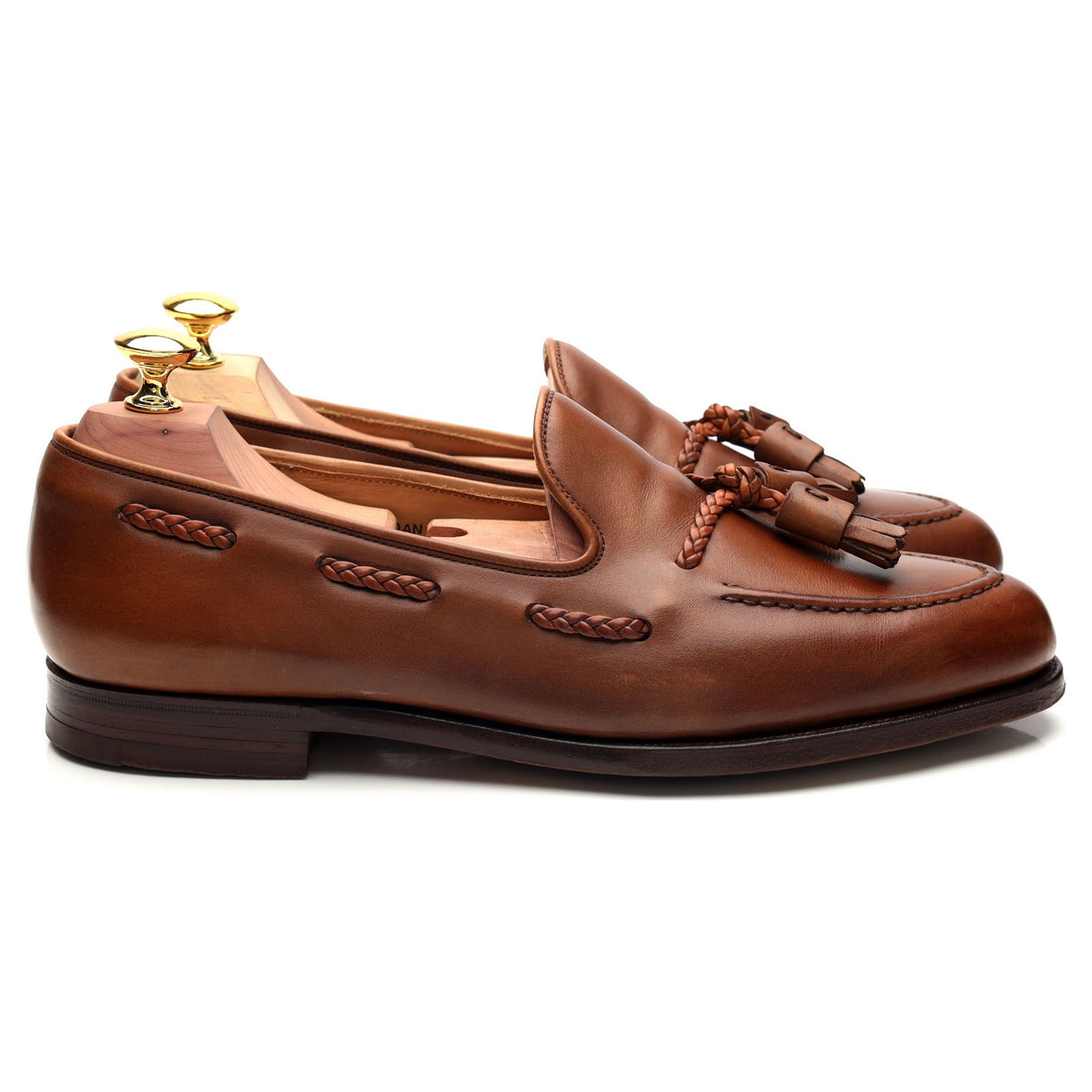 &#39;Aidan&#39; Brown Leather Tassel Loafers UK 7.5 EX