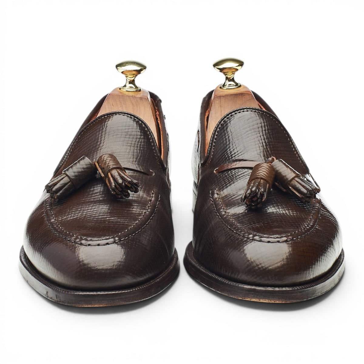 'Cavendish 3' Dark Brown Grain Cordovan Leather Tassel Loafers UK 7.5 E