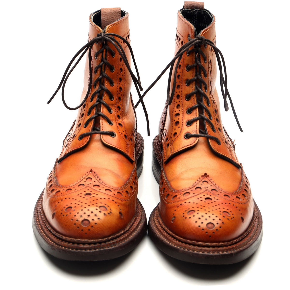 &#39;Fred&#39; Triple Welt Tan Brown Leather Brogue Boots UK 8 G