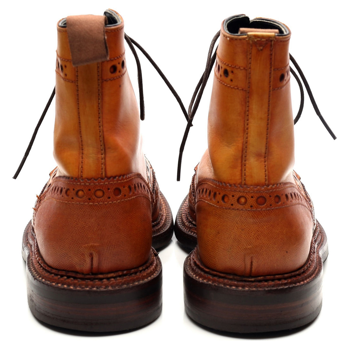 &#39;Fred&#39; Triple Welt Tan Brown Leather Brogue Boots UK 8 G