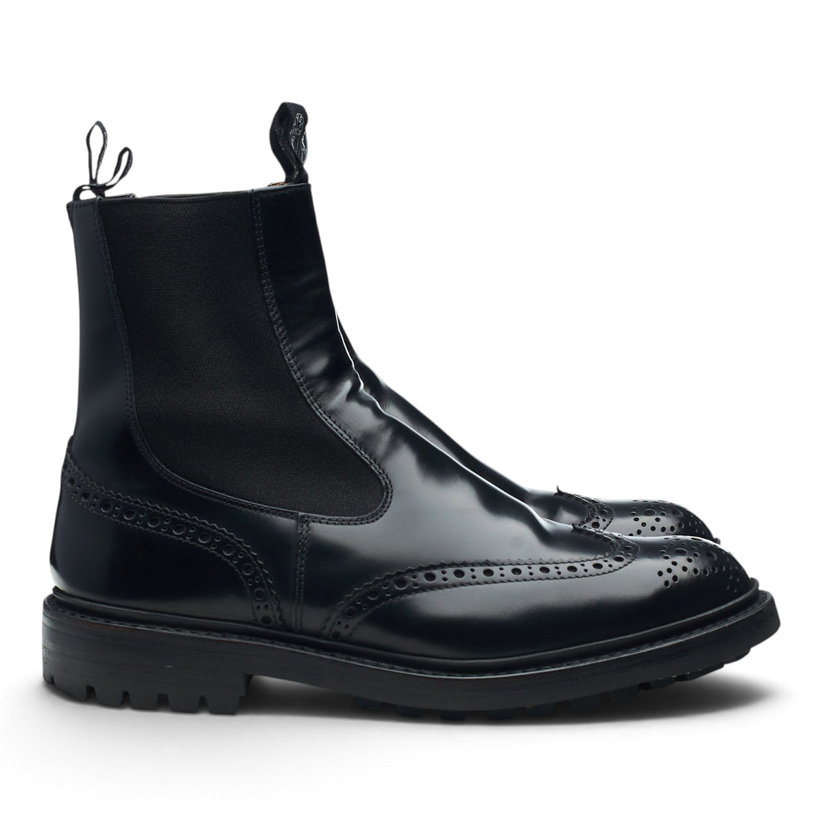 'Henry' Black Leather Brogue Chelsea Boots UK 7