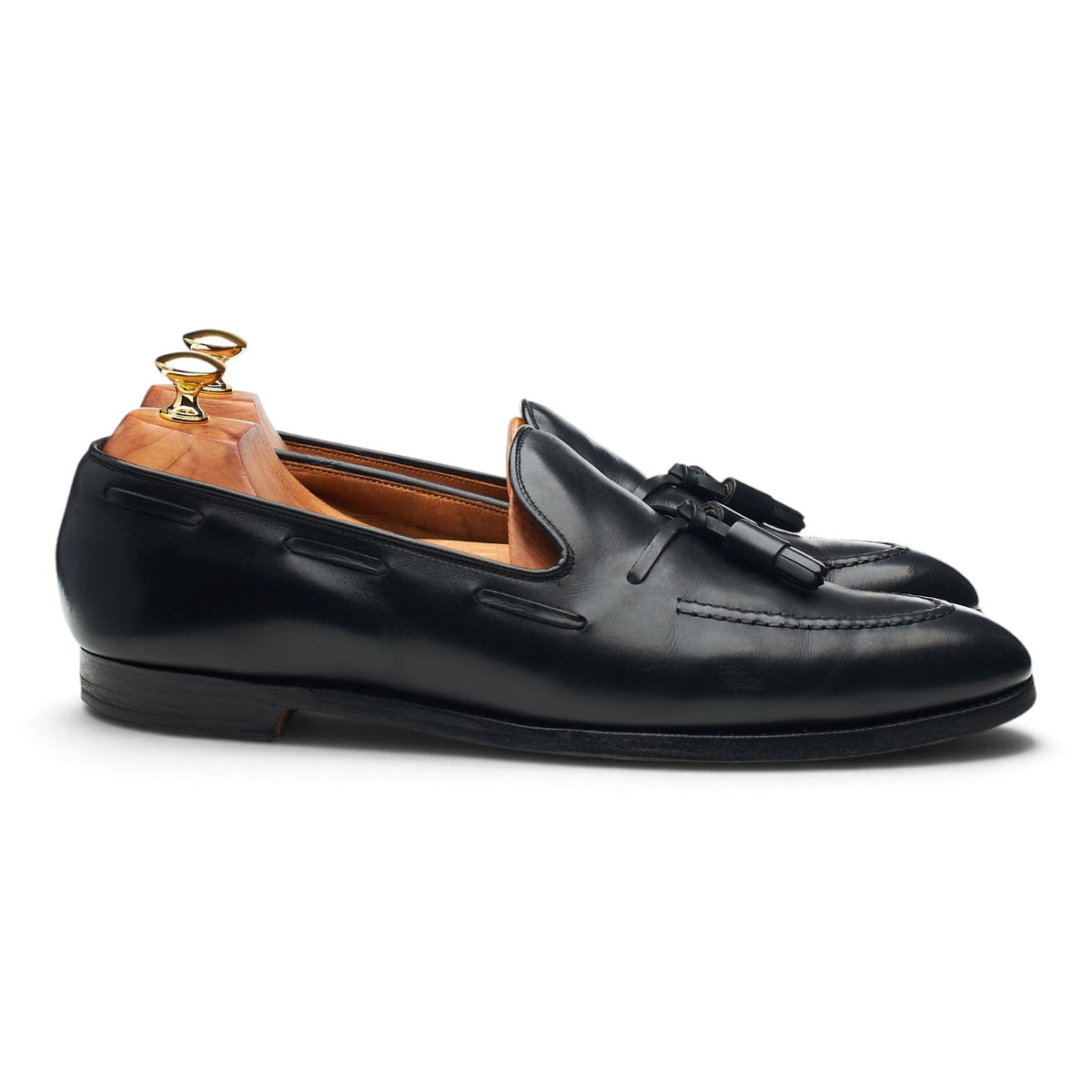'Adrian' Black Leather Tassel Loafers UK 9.5 E