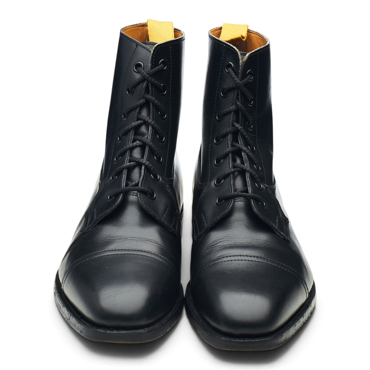 'Roy' Black Leather Cap Toe Boots UK 6.5