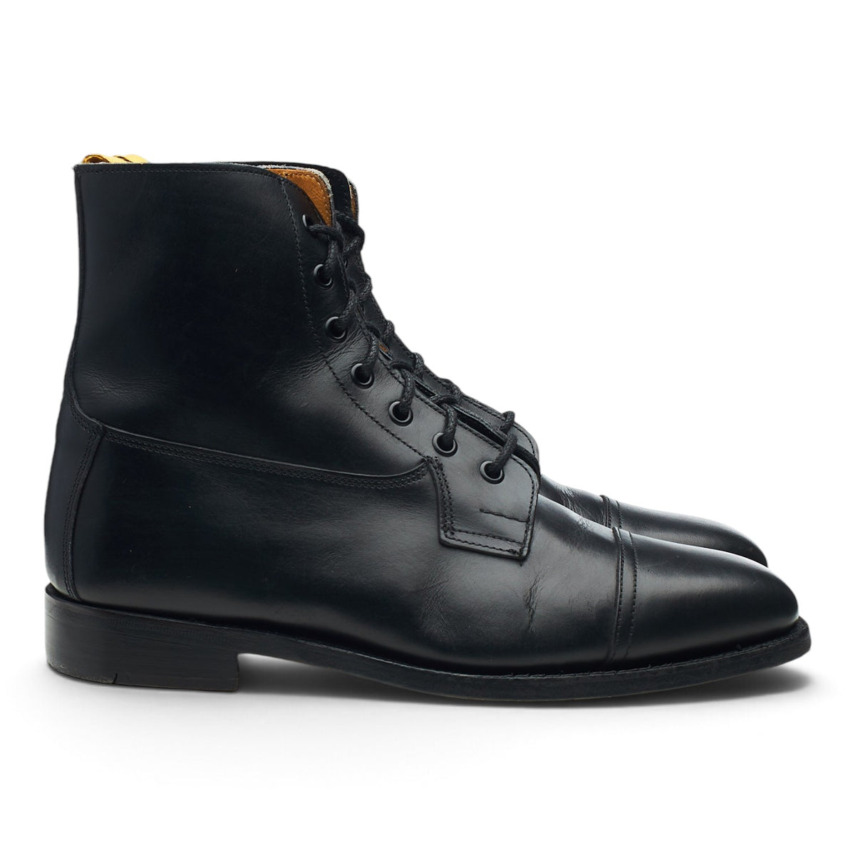 'Roy' Black Leather Cap Toe Boots UK 6.5