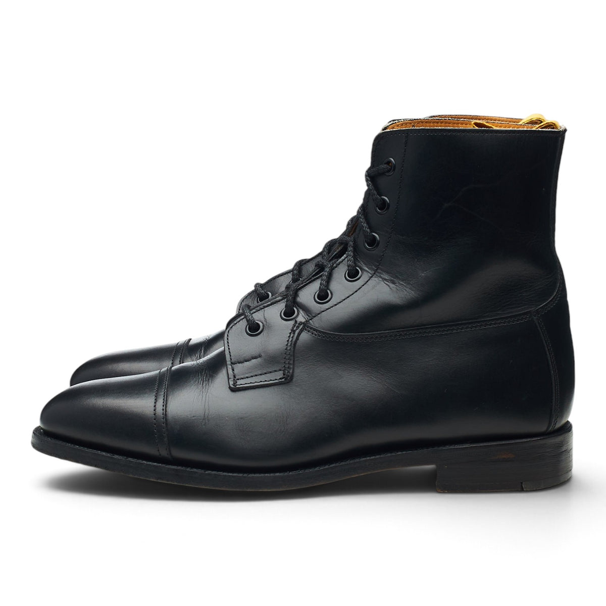 'Roy' Black Leather Cap Toe Boots UK 6.5