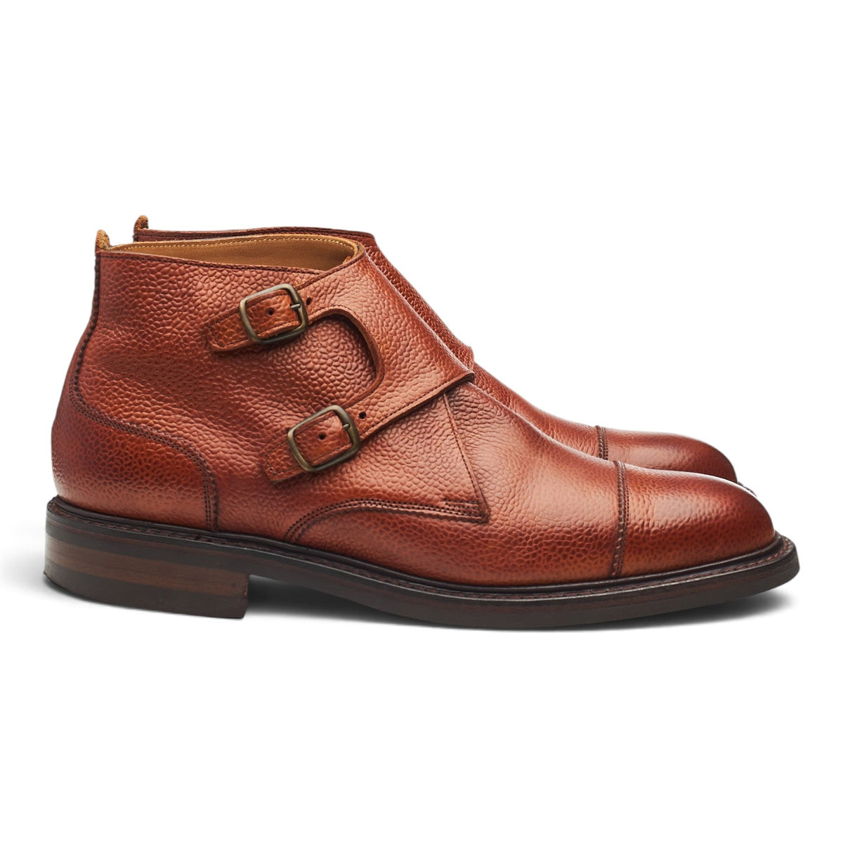 'Freeman II' Tan Brown Grain Leather Monk Boots UK 7.5 F