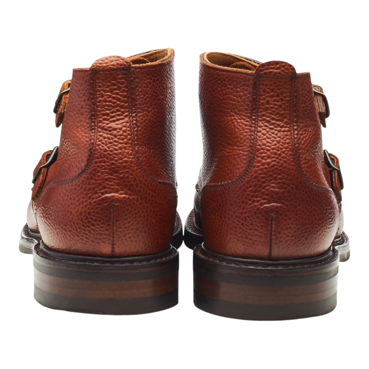 'Freeman II' Tan Brown Grain Leather Monk Boots UK 7.5 F