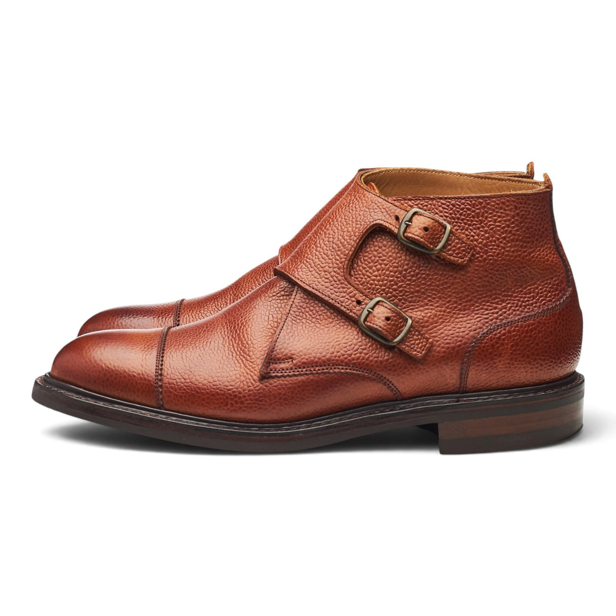 'Freeman II' Tan Brown Grain Leather Monk Boots UK 7.5 F