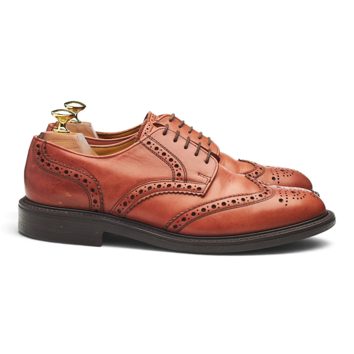 'Paisley' Tan Brown Leather Derby Brogues UK 7.5