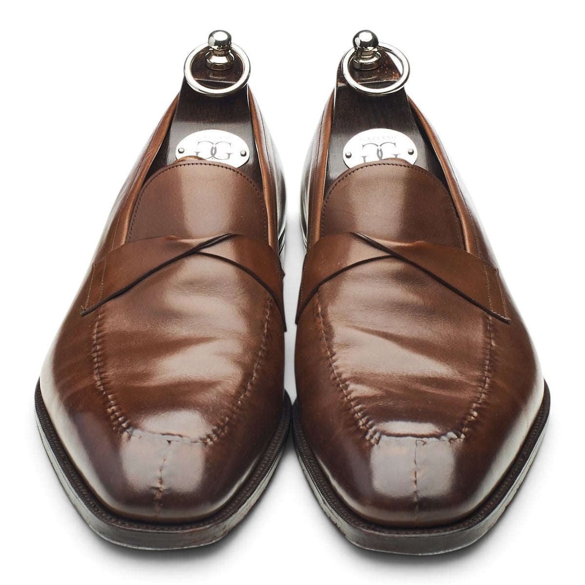 'Antibes' Dark Brown Leather Split Toe Loafers UK 7 E