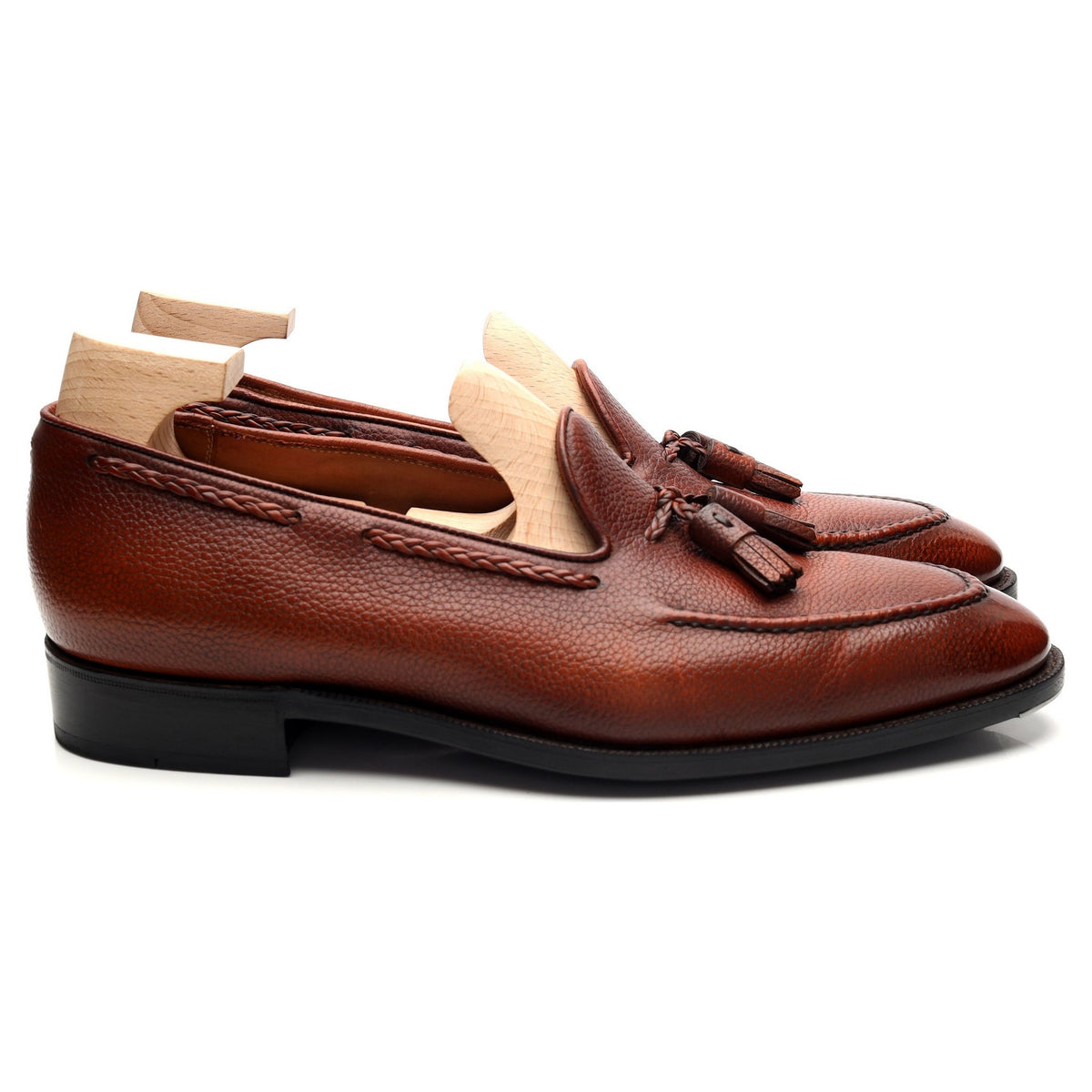 &#39;Gillespie&#39; Tan Brown Leather Tassel Loafers UK 8.5