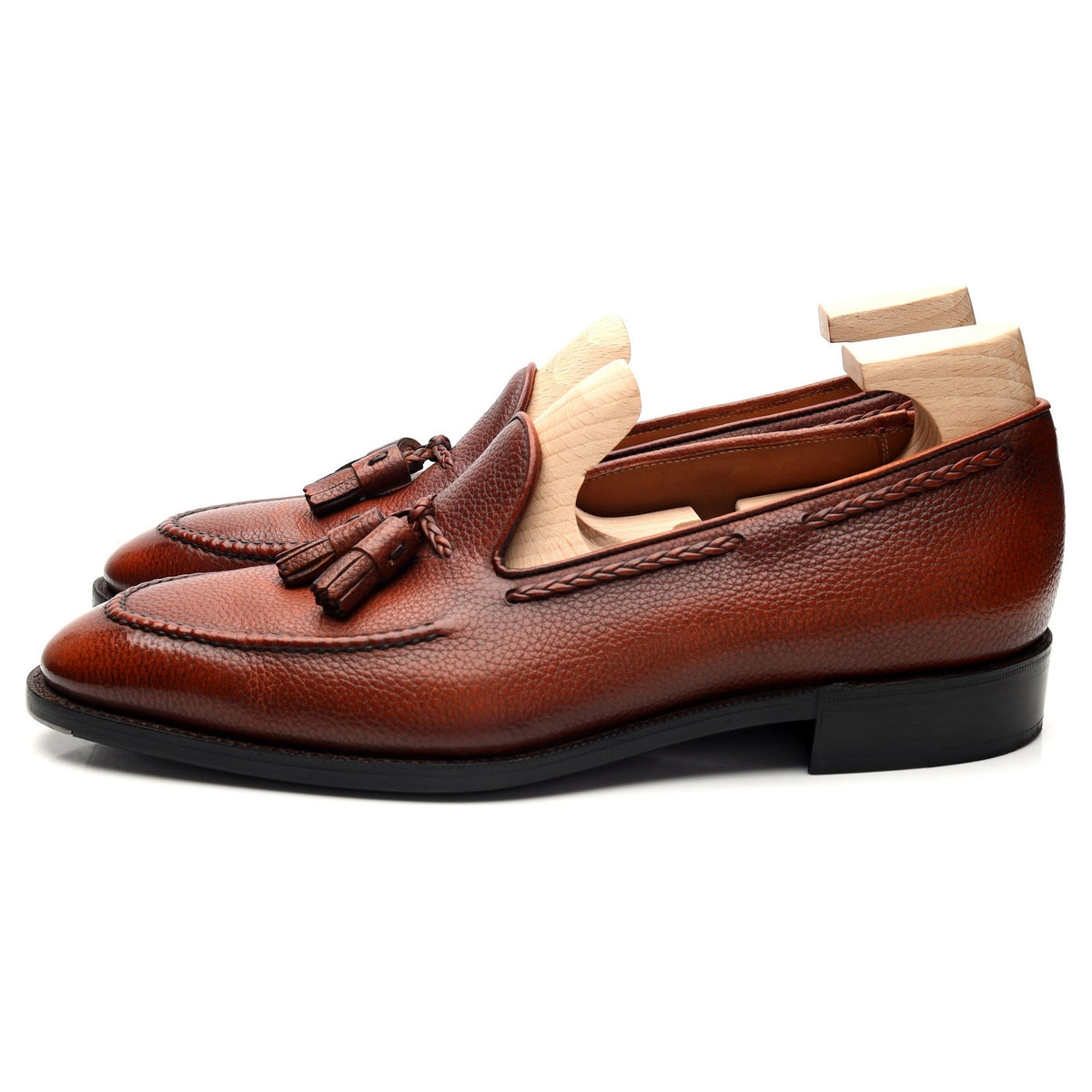 &#39;Gillespie&#39; Tan Brown Leather Tassel Loafers UK 8.5