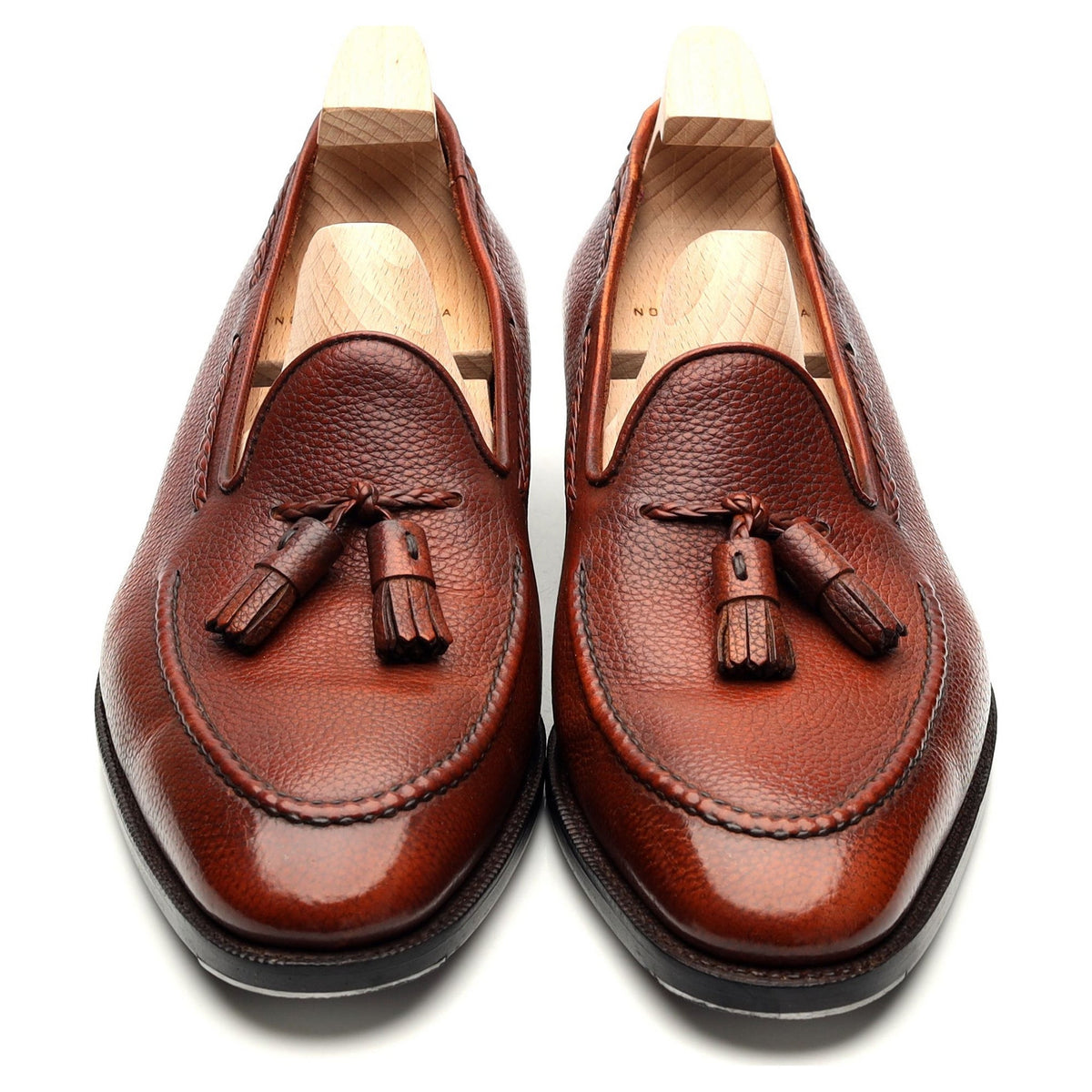 &#39;Gillespie&#39; Tan Brown Leather Tassel Loafers UK 8.5