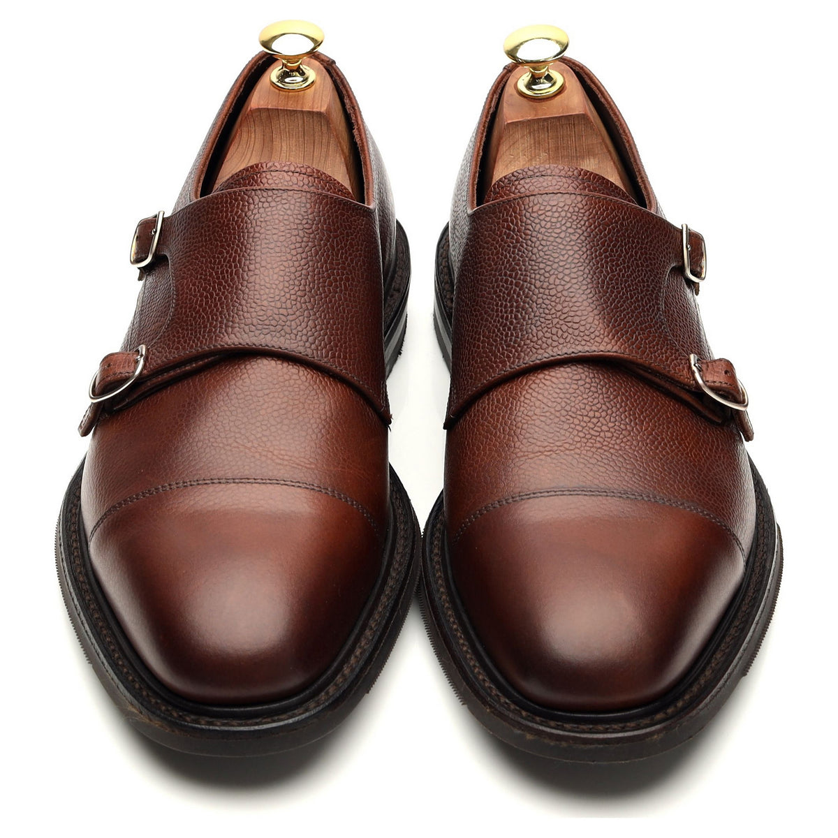 1880 &#39;Benedict&#39; Dark Brown Grain Leather Double Monk Strap UK 8.5 F