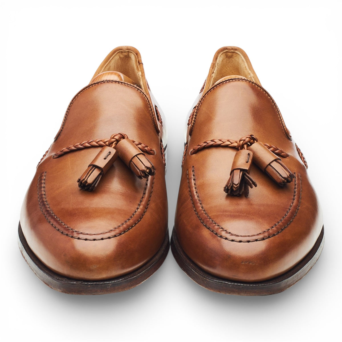 'Aidan' Tan Brown Leather Tassel Loafers UK 10.5 E