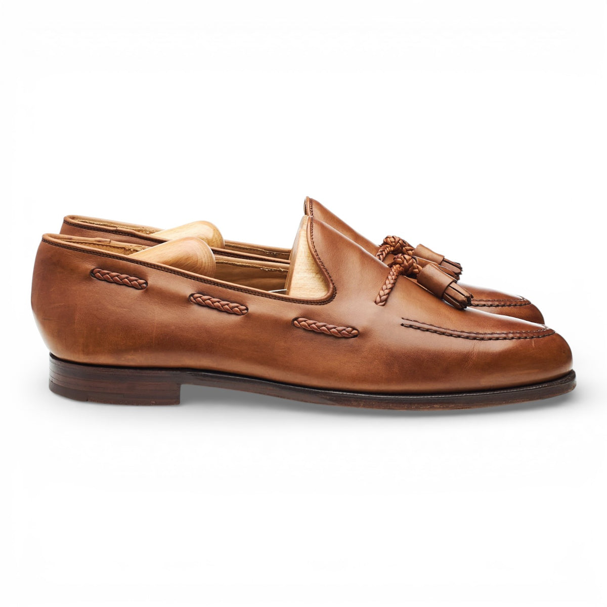 'Aidan' Tan Brown Leather Tassel Loafers UK 10.5 E